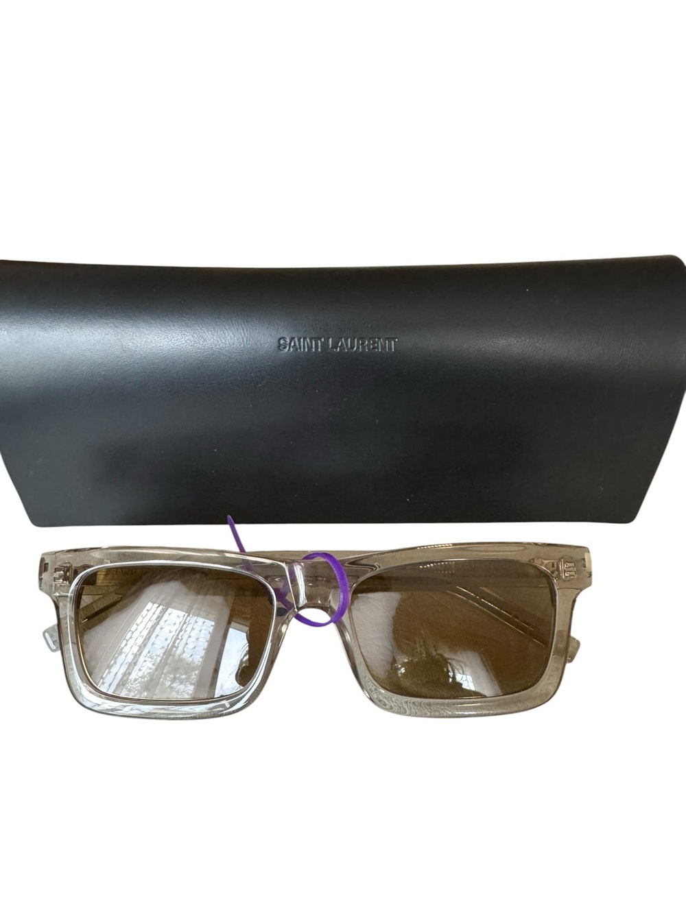 Saint Laurent Translucent Beige Square Sunglasses with Brown Lenses